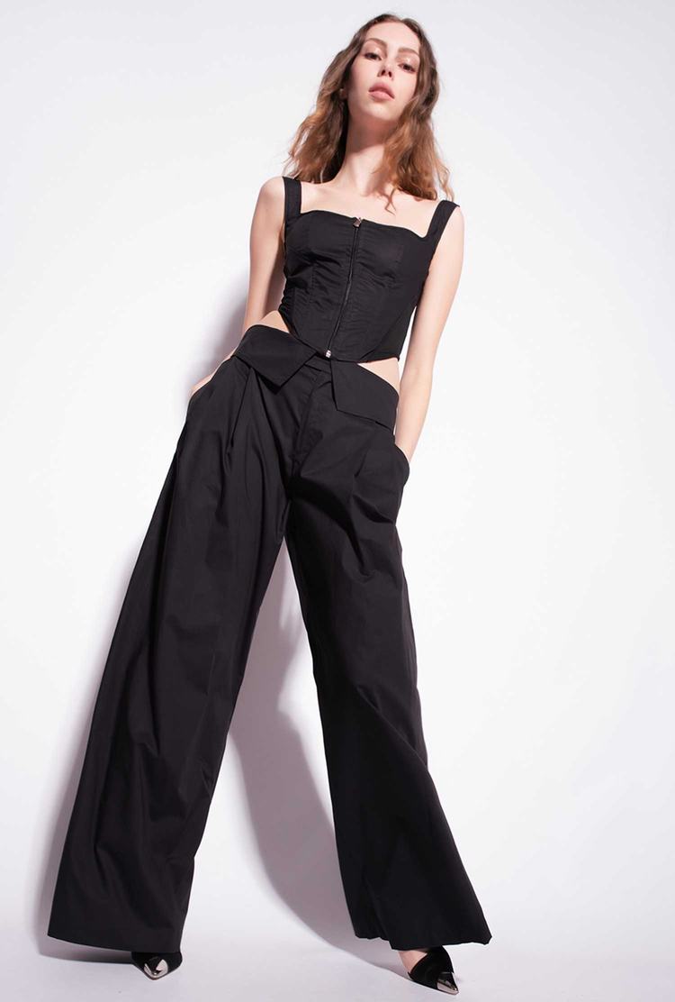 Women's Pinko Wide-leg Poplin Pants Black | Australia-63528979