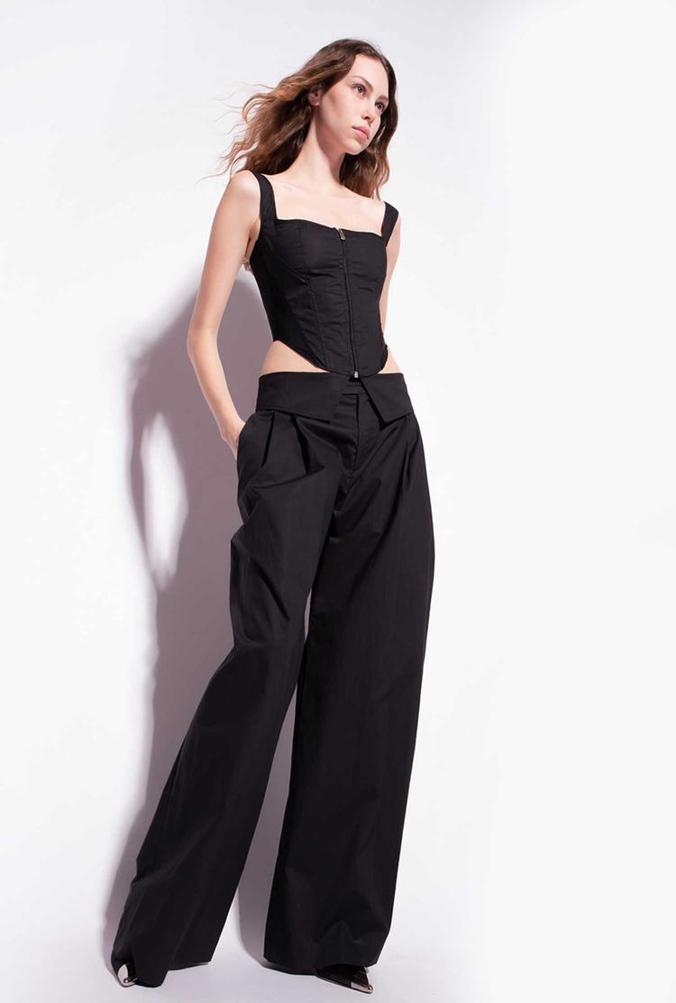 Women's Pinko Wide-leg Poplin Pants Black | Australia-63528979