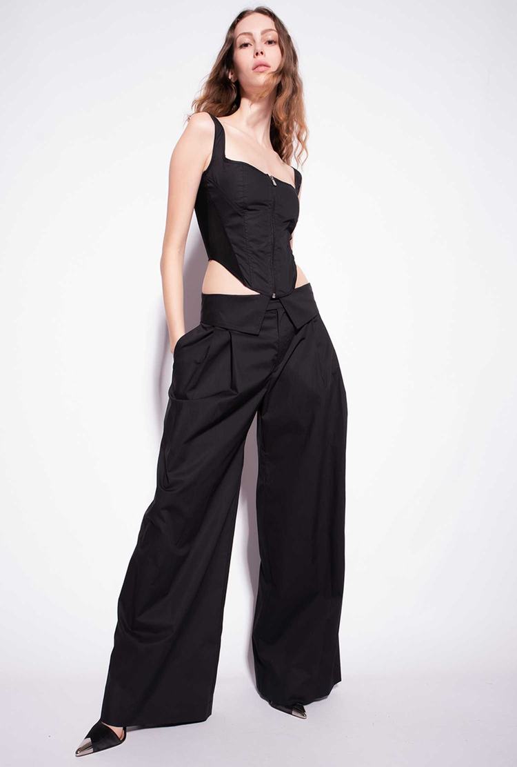 Women\'s Pinko Wide-leg Poplin Pants Black | Australia-63528979