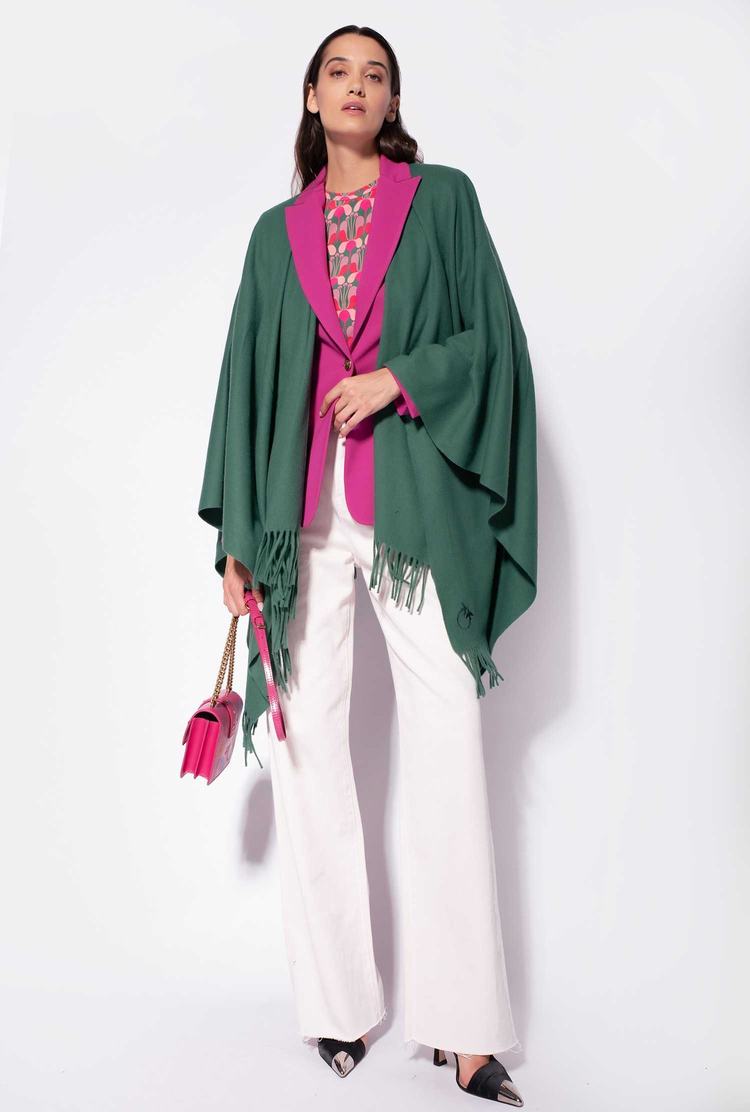 Women's Pinko Wool Poncho Scarves Green Deep Green | Australia-12098639