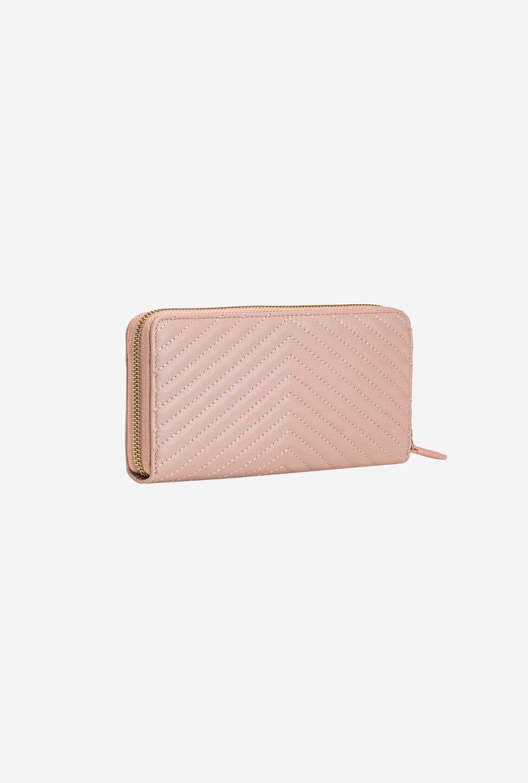 Women's Pinko Zip-around In Chevron-patterned Nappa Wallets Pink Gold | Australia-28356019