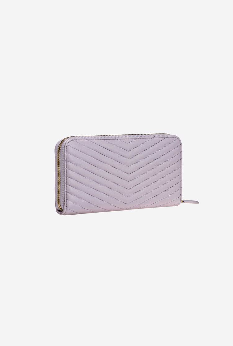 Women's Pinko Zip-around In Chevron-patterned Nappa Leather Purses Grey Gold | Australia-40318729