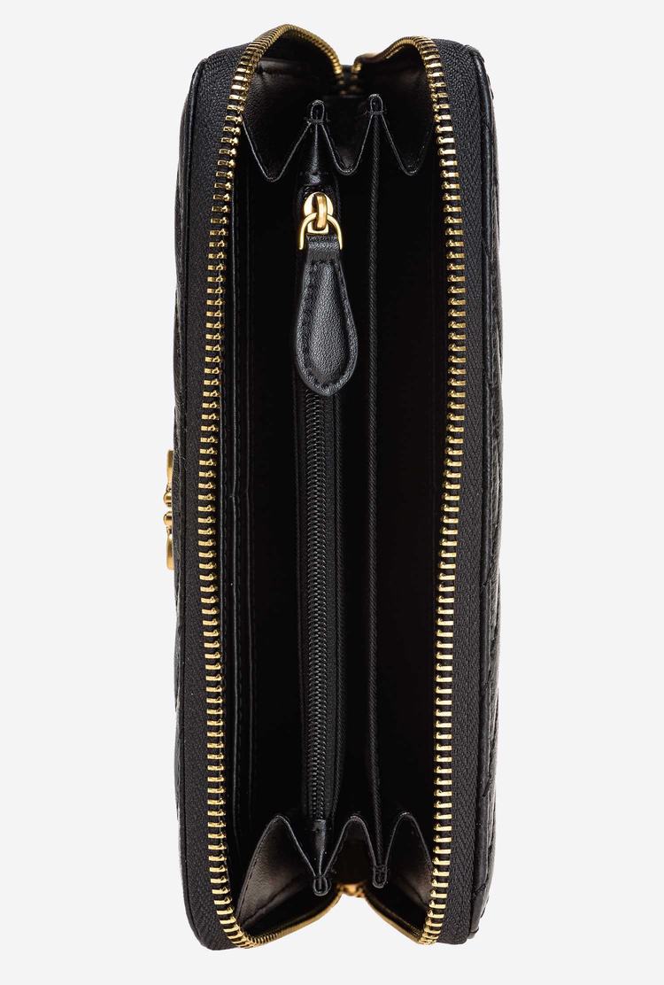 Women's Pinko Zip-around In Chevron-patterned Nappa Leather Purses Black Gold | Australia-42315789