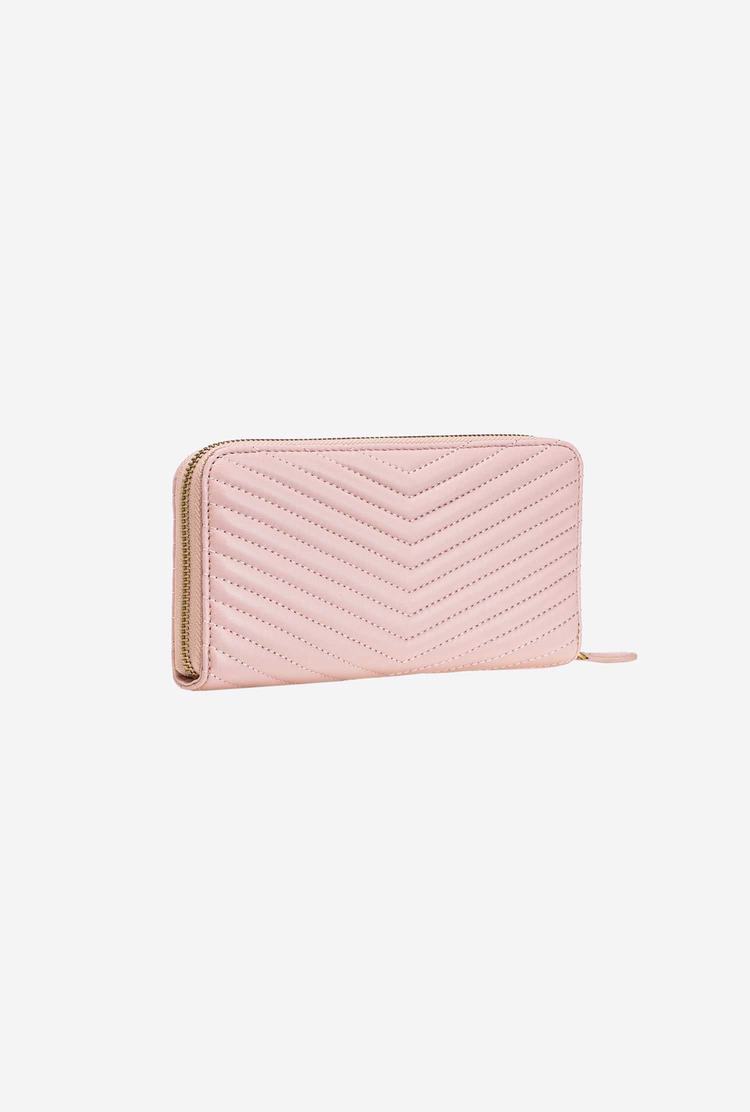 Women's Pinko Zip-around In Chevron-patterned Nappa Leather Purses Pink Gold | Australia-63741089