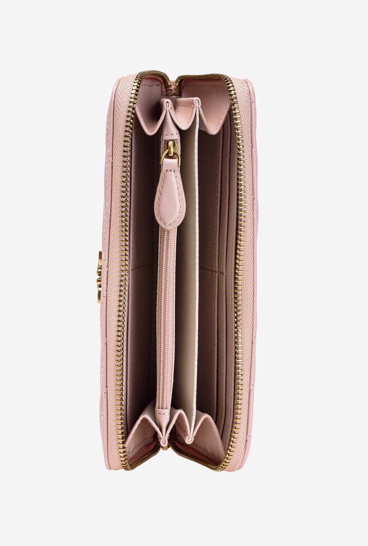 Women's Pinko Zip-around In Chevron-patterned Nappa Leather Purses Pink Gold | Australia-63741089