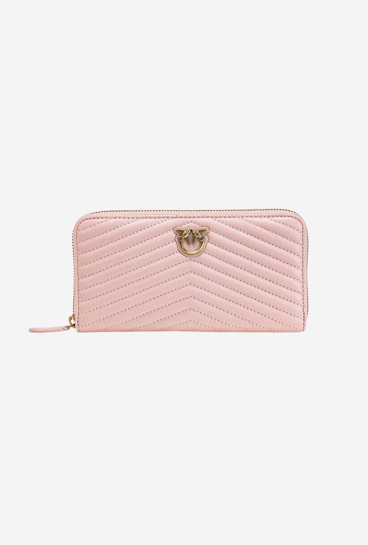 Women\'s Pinko Zip-around In Chevron-patterned Nappa Leather Purses Pink Gold | Australia-63741089