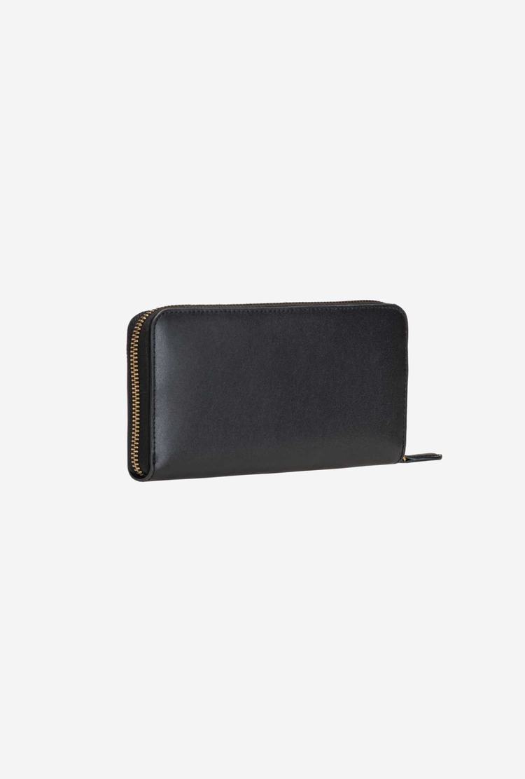 Women's Pinko Zip-around Leather Wallets Black Gold | Australia-16432809