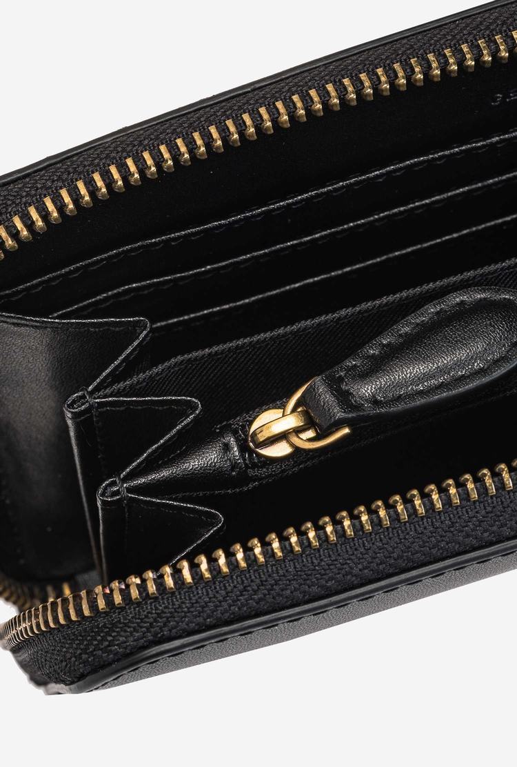 Women's Pinko Zip-around Leather Wallets Black Gold | Australia-16432809