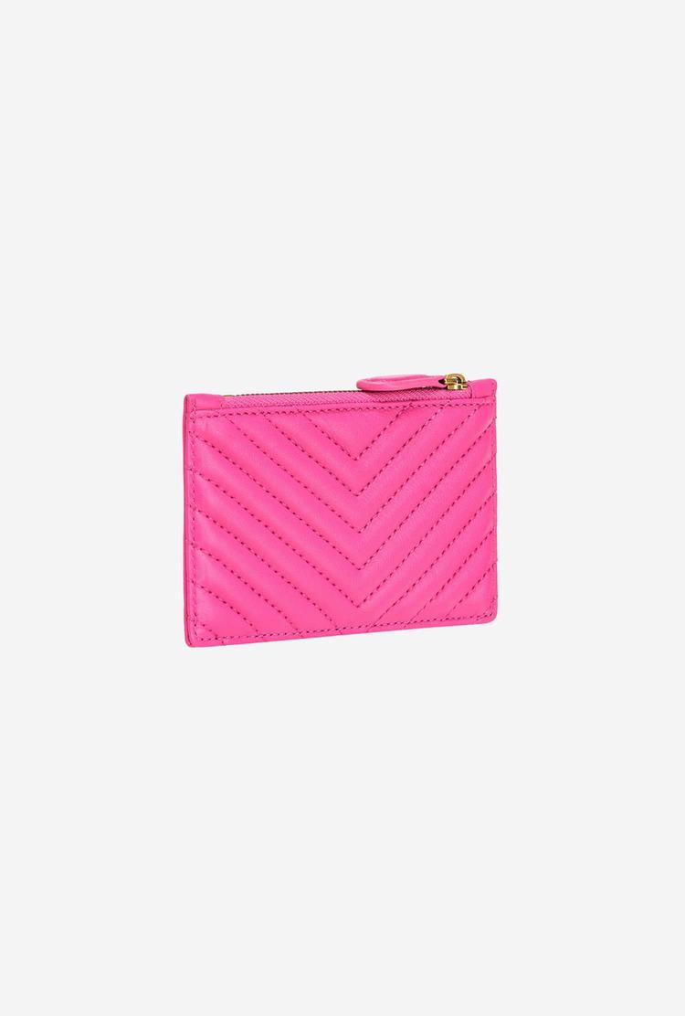 Women's Pinko Zipped Card Holder Purses Fuchsia Gold | Australia-36802959