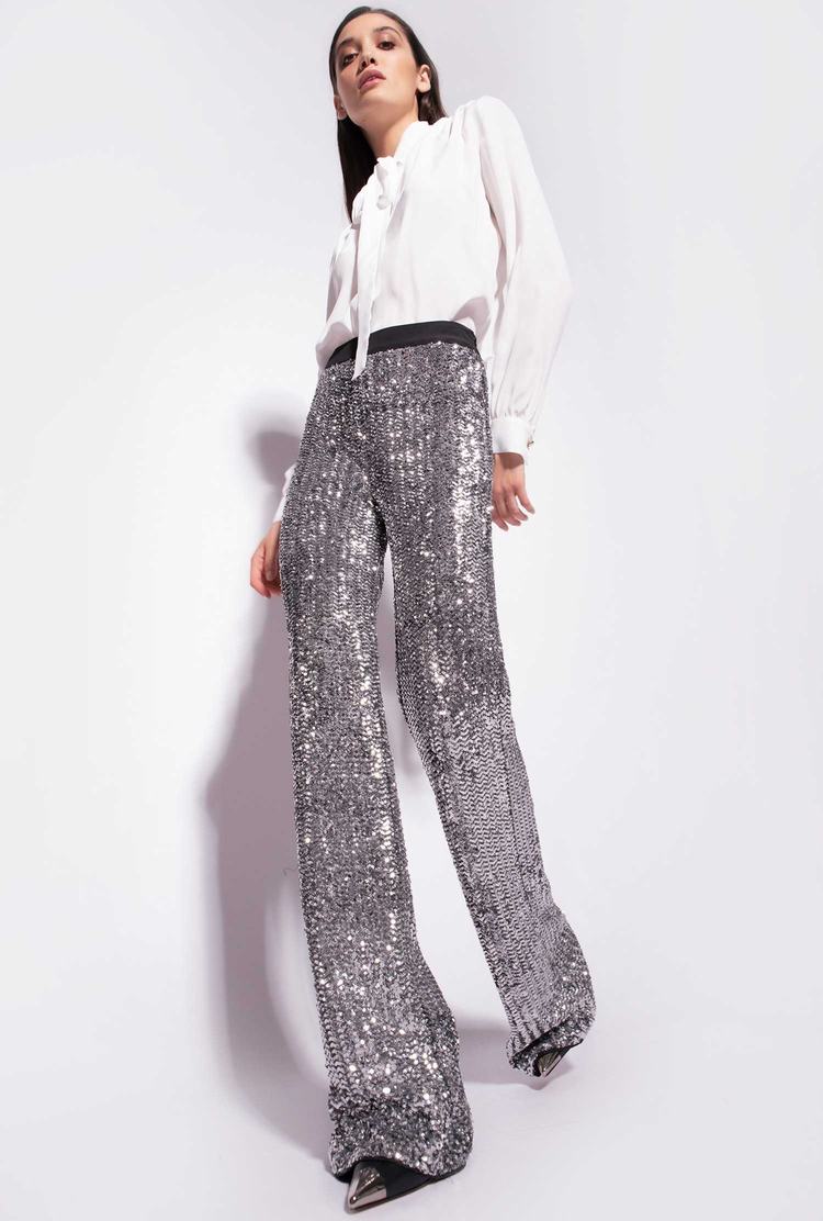 Women's Pinko All-over Sequin Embellishment Pants Metal Silver | Australia-65971049