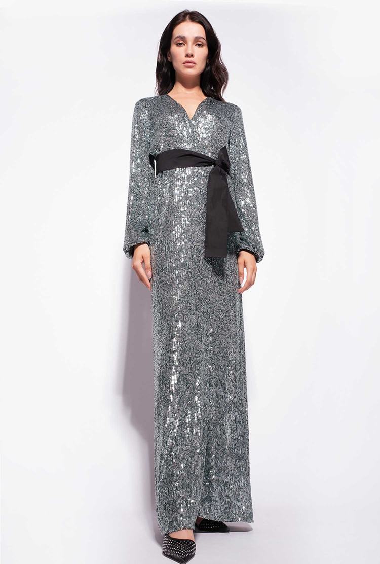 Women's Pinko All-over Sequins Dress Silver/Green | Australia-15947029