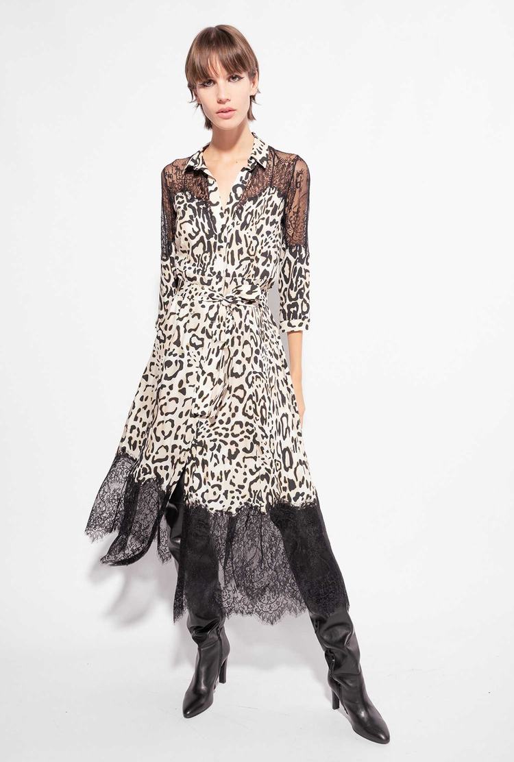 Women's Pinko Animal Print And Lace Dress Black | Australia-03486959