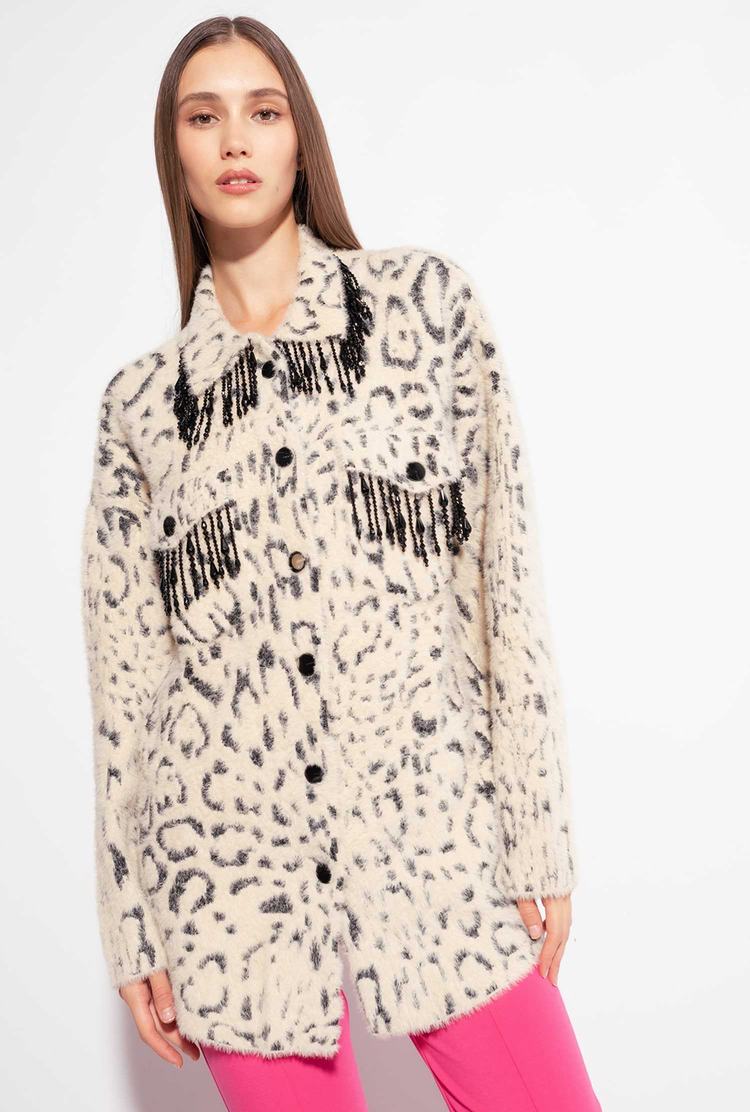 Women's Pinko Animal-print Faux Fur Jackets Cream/Black | Australia-83506299