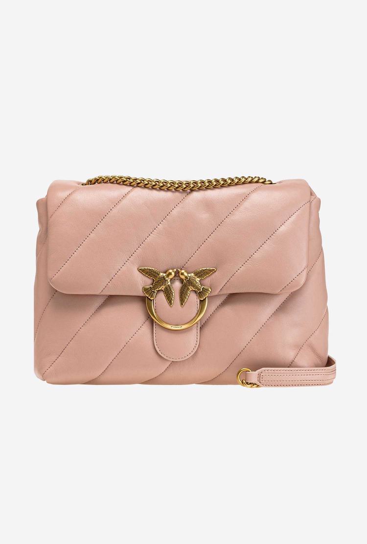 Women's Pinko Big Love Bag Puff Maxi Quilt Crossbody Bags Pink Gold | Australia-76052499