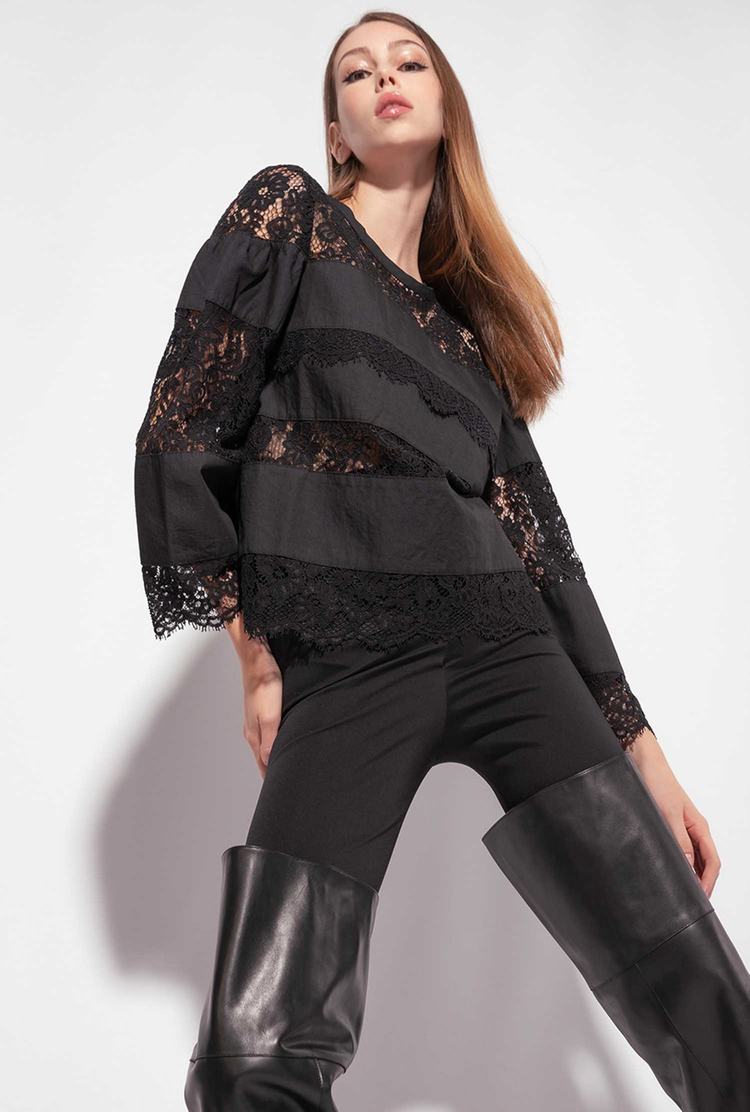 Women's Pinko Black Denim And Lace Shirts Black | Australia-97316809