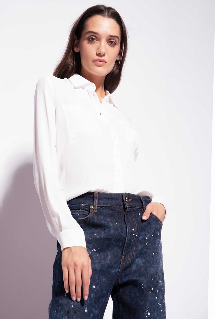 Women's Pinko Breast Pocket Shirts White | Australia-14690389