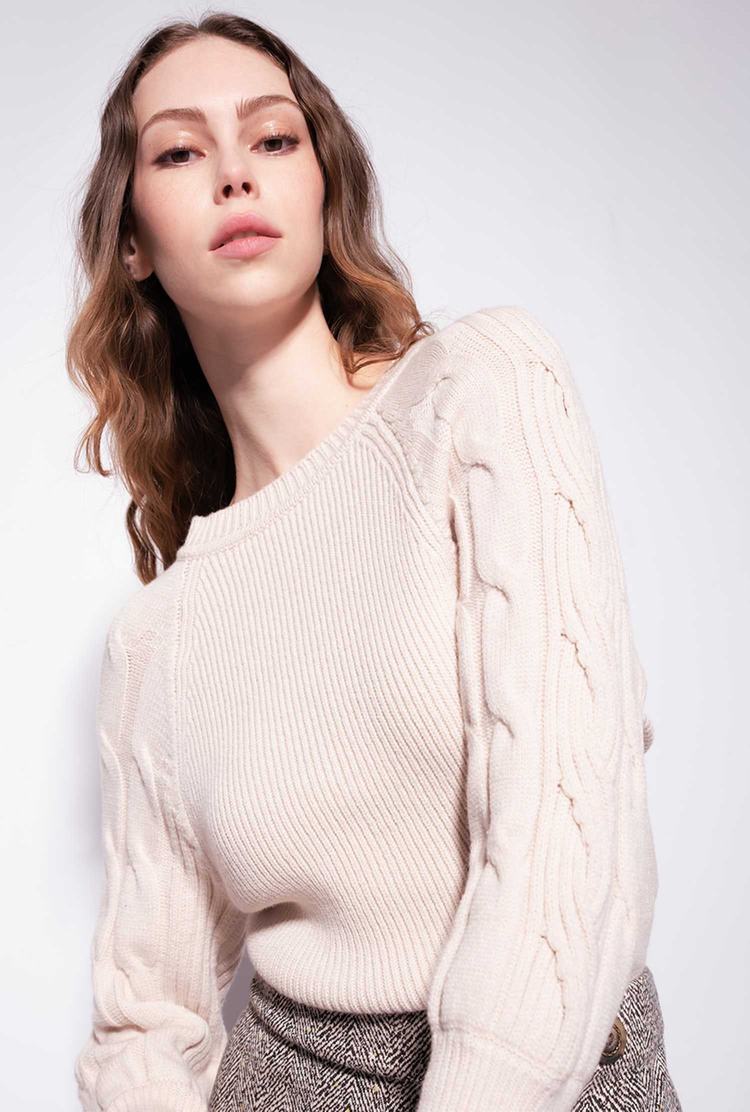 Women's Pinko Cable-knit Pullover Beige | Australia-17649509