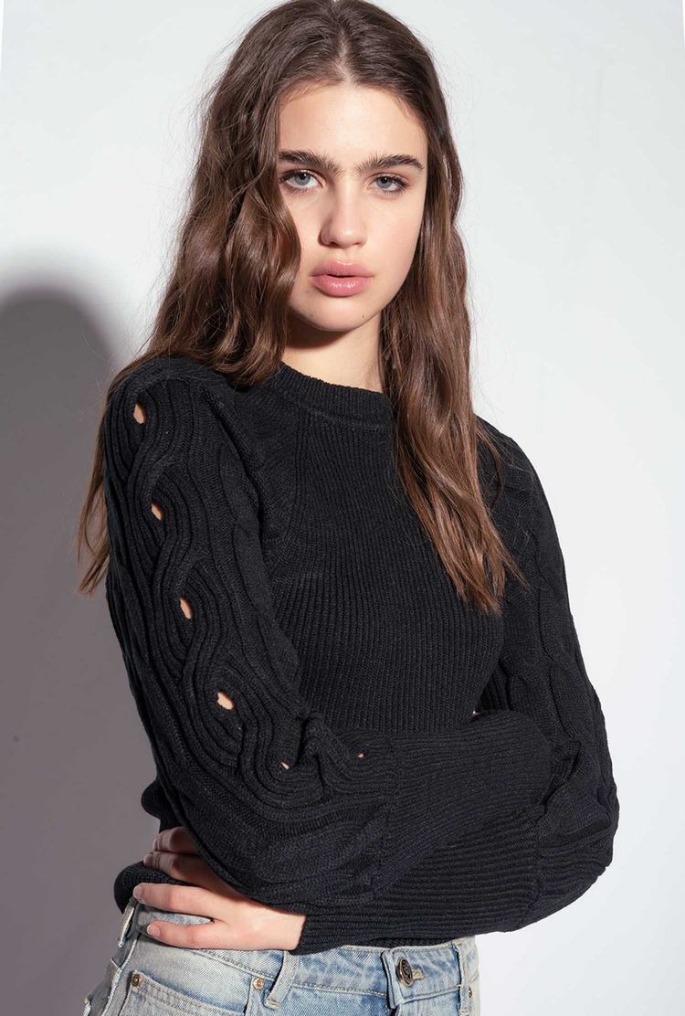 Women's Pinko Cable-knit Pullover Black | Australia-32670489