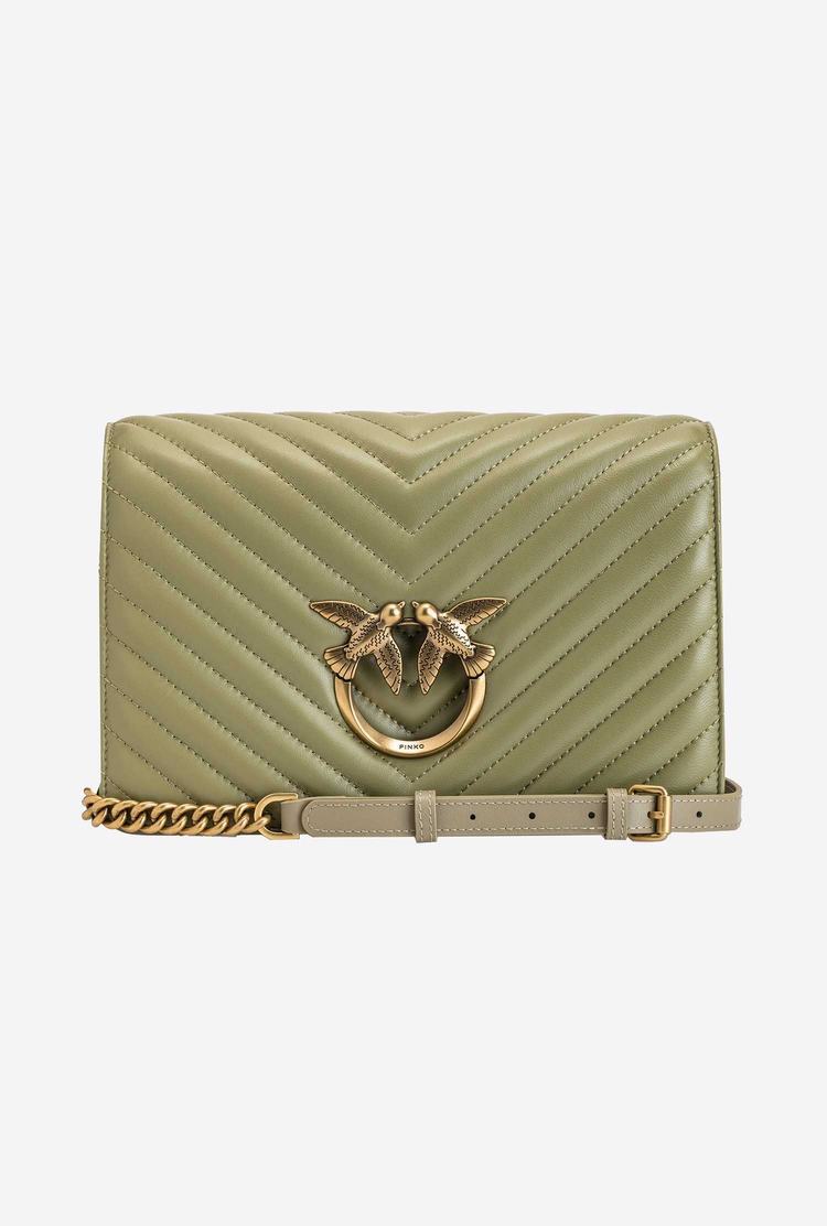 Women's Pinko Classic Love Bag Click Chevron Crossbody Bags Olive Green Gold | Australia-59647329