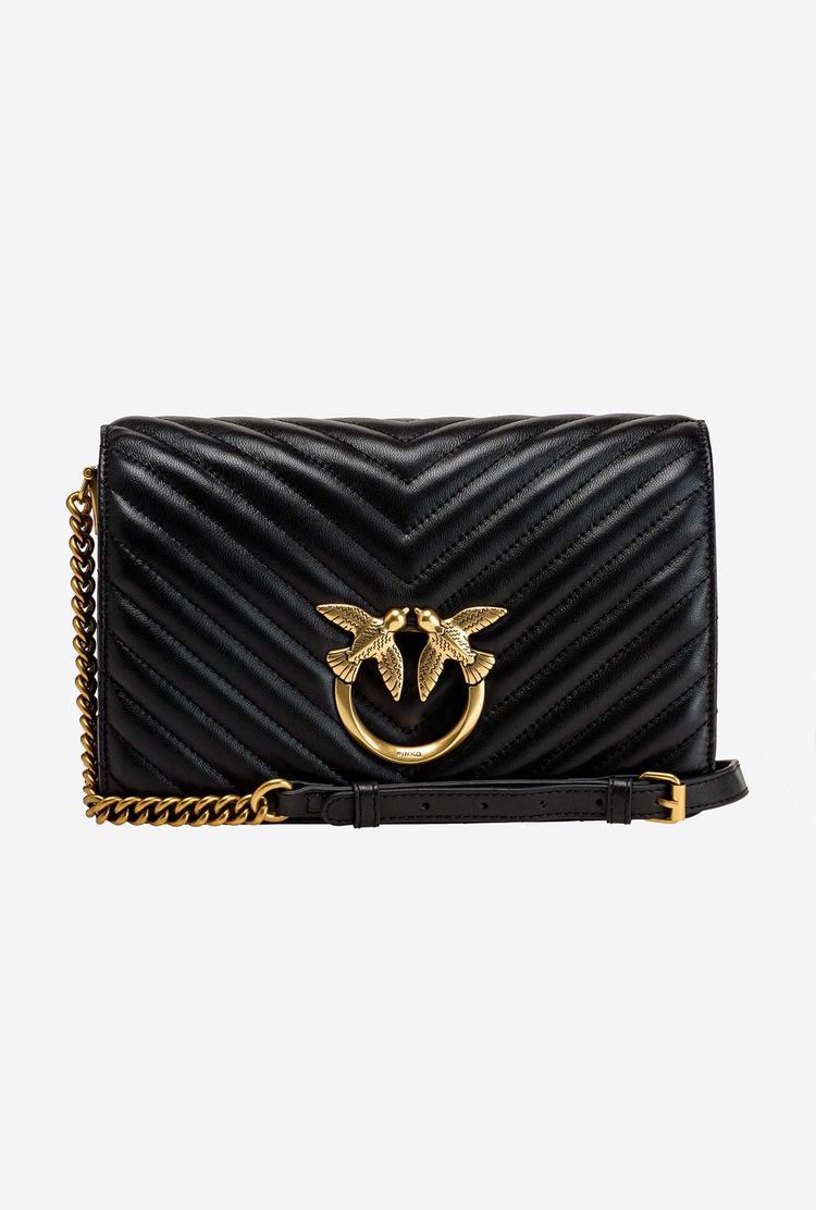 Women's Pinko Classic Love Bag Click Chevron Crossbody Bags Black Gold | Australia-82156099