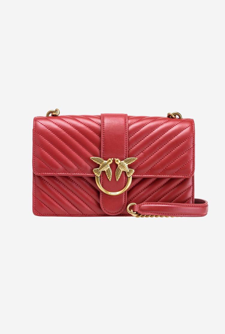 Women's Pinko Classic Love Bag Icon Chevron Crossbody Bags Red Gold | Australia-83651029