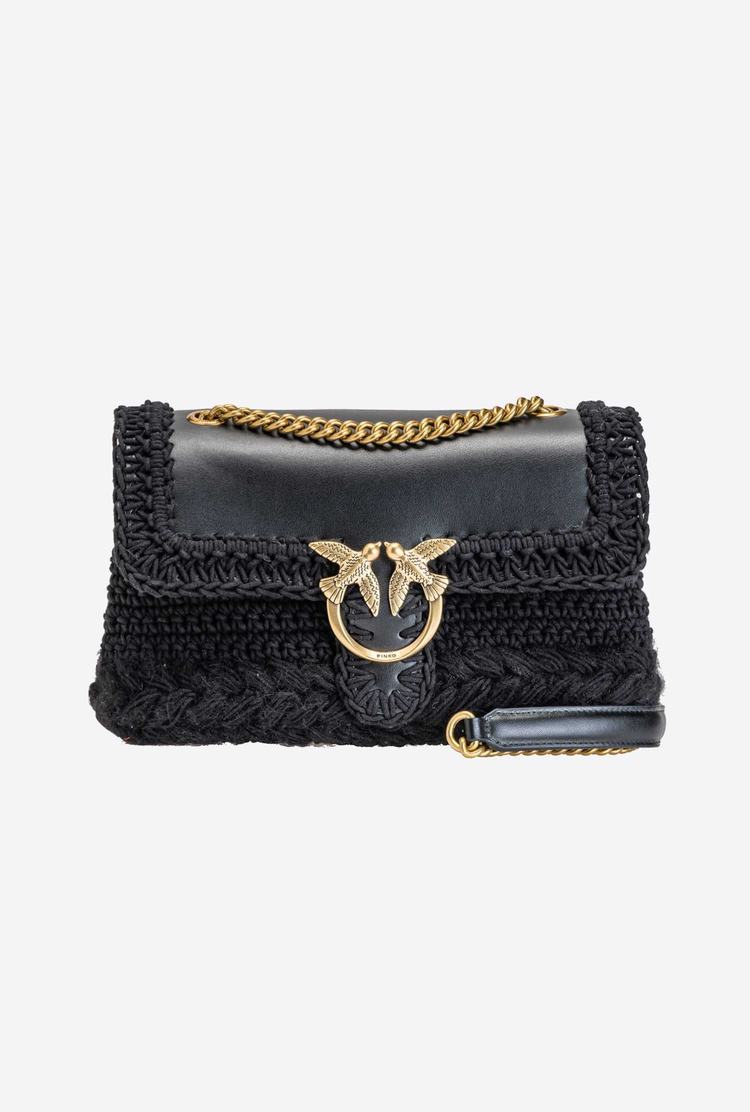 Women's Pinko Classic Love Bag Puff Crochet Crossbody Bags Black Gold | Australia-71485329