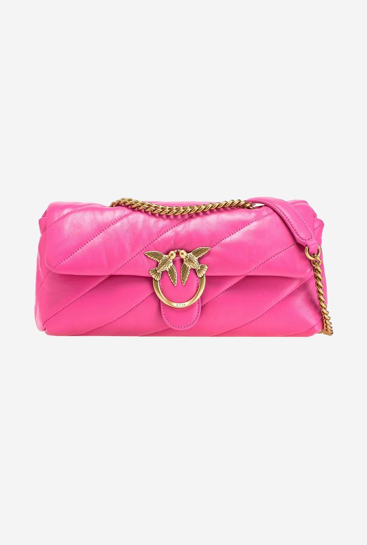 Women's Pinko Classic Love Baguette Maxi Quilt Shoulder Bags Fuchsia Gold | Australia-04527969