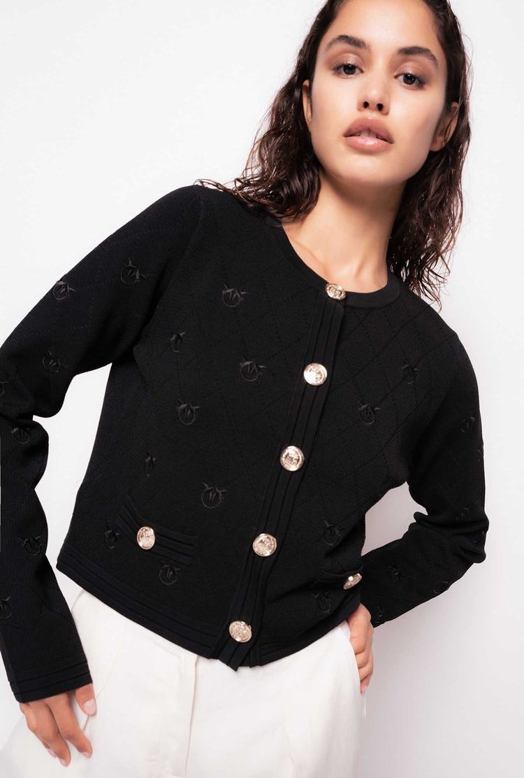 Women's Pinko Cropped Jacquard Love Birds Jackets Black | Australia-21034959