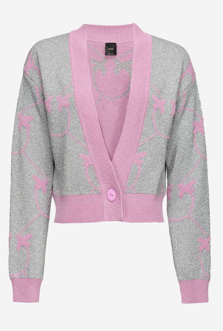 Women's Pinko Cropped Monogram Jacquard Cardigan Silver/Pink | Australia-37014289