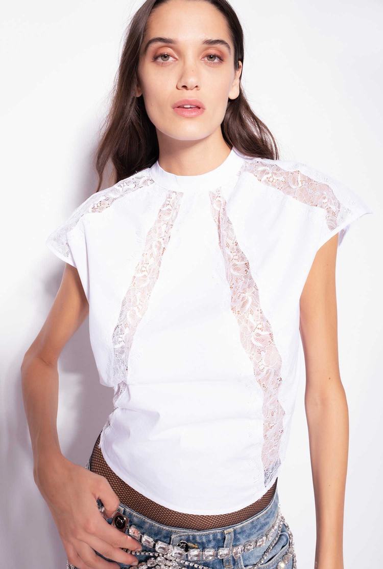 Women's Pinko Cropped Poplin And Lace Tanks White | Australia-02469719