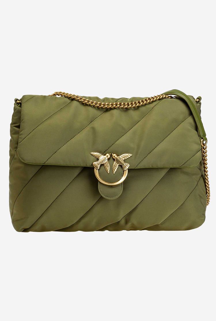 Women's Pinko Extra Love Bag Puff Maxi Quilt Crossbody Bags Green Gold | Australia-23078499