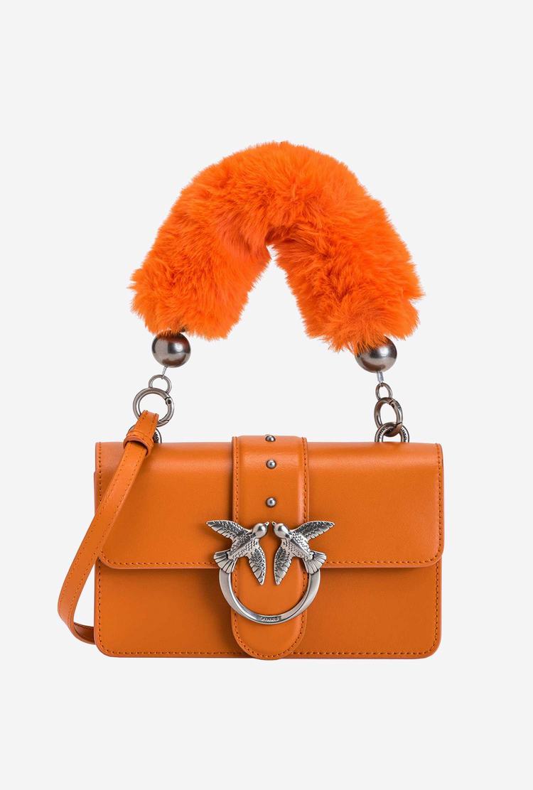 Women's Pinko Faux Fur Shoulder Strap Handbag Orange Silver | Australia-30147259