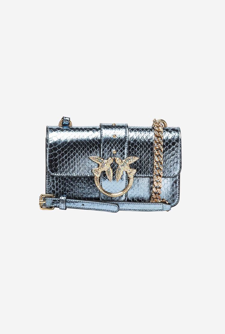 Women's Pinko Galleria Laminated Reptile Mini Love Bag One Crossbody Bags Light Blue Gold | Australia-43928069