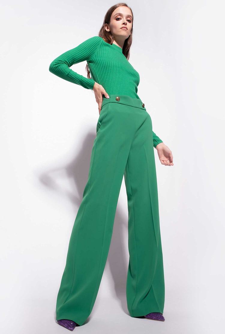 Women's Pinko Golden Buttons Pants Green | Australia-12075939