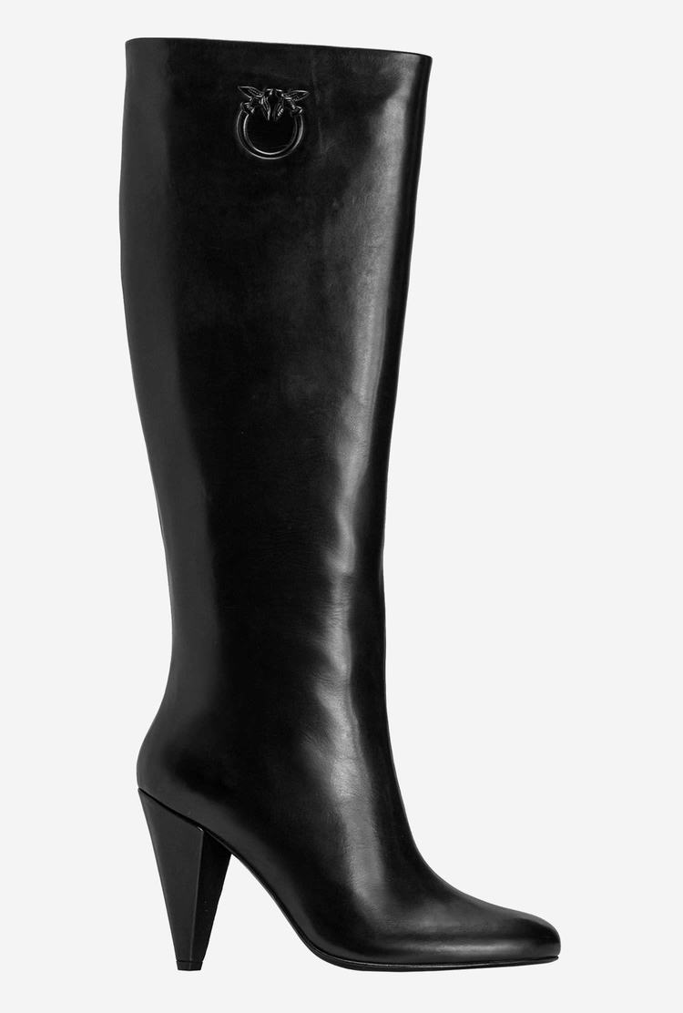 Women's Pinko Heeled Leather Boots Black | Australia-14862709