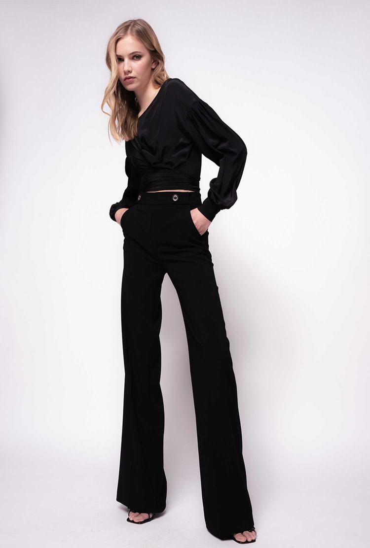 Women's Pinko High-waisted Buttoned Pants Black | Australia-28791609