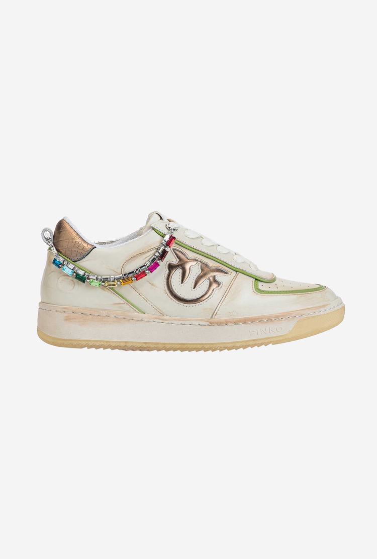 Women's Pinko Jewel Detail Sneakers White/Gold/Green | Australia-09364829