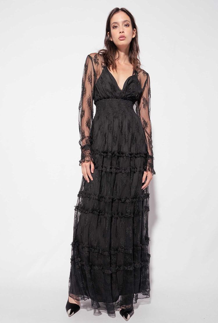 Women's Pinko Lace Maxi Dress Black | Australia-32597409