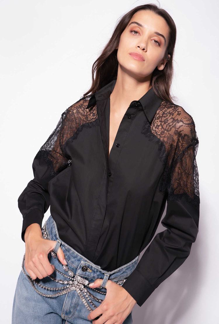 Women's Pinko Lace Shirts Black | Australia-98015729