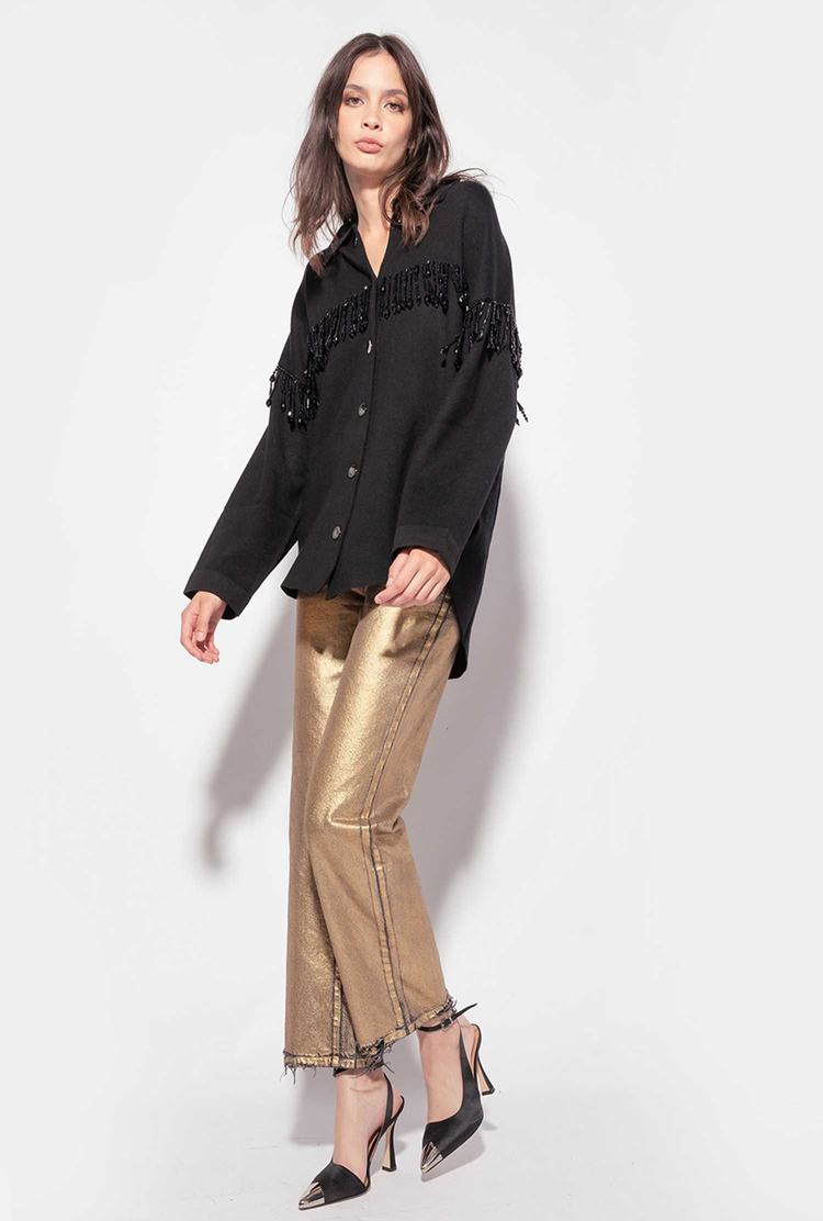 Women's Pinko Laminated Straight-cut Jeans Black/Gold | Australia-58016939