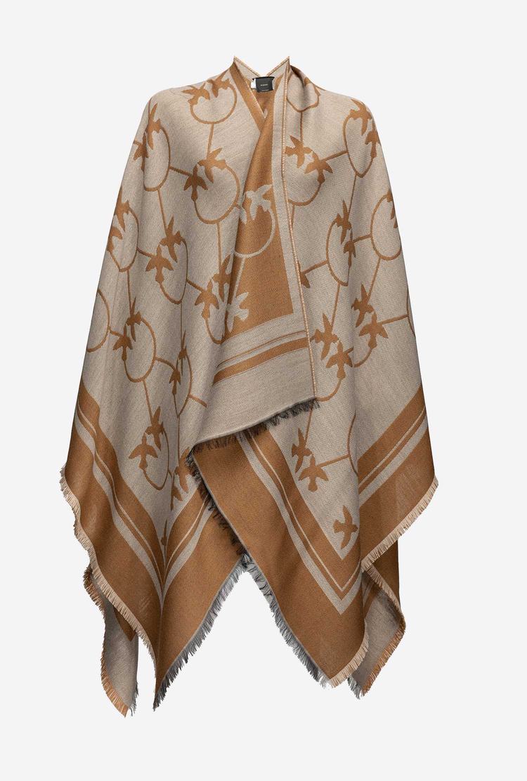 Women's Pinko Large Love Birds Shawl Scarves Brown/Beige | Australia-30486599