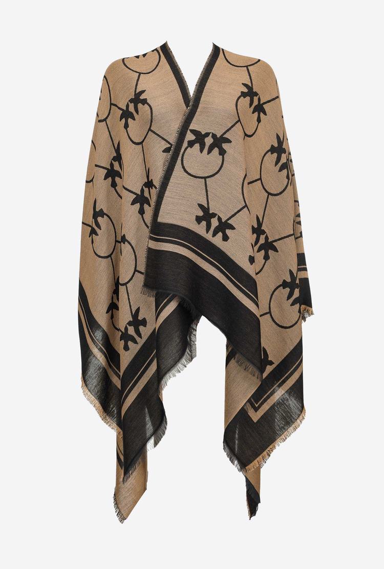 Women's Pinko Large Love Birds Shawl Scarves Brown/Black | Australia-67412039