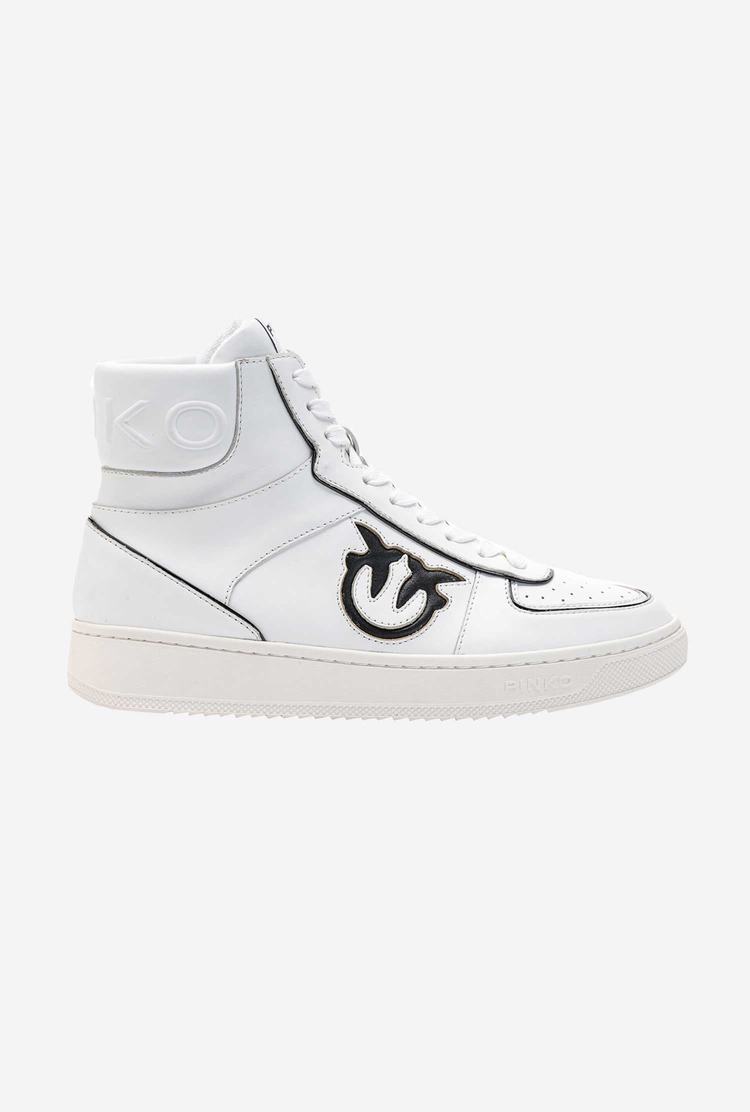 Women's Pinko Leather High-top Sneakers White/Black | Australia-87359109