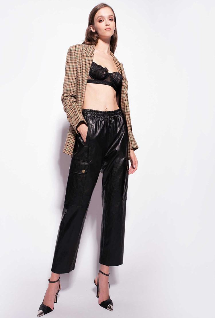 Women's Pinko Leather-look Cargo Pants Black | Australia-04687529