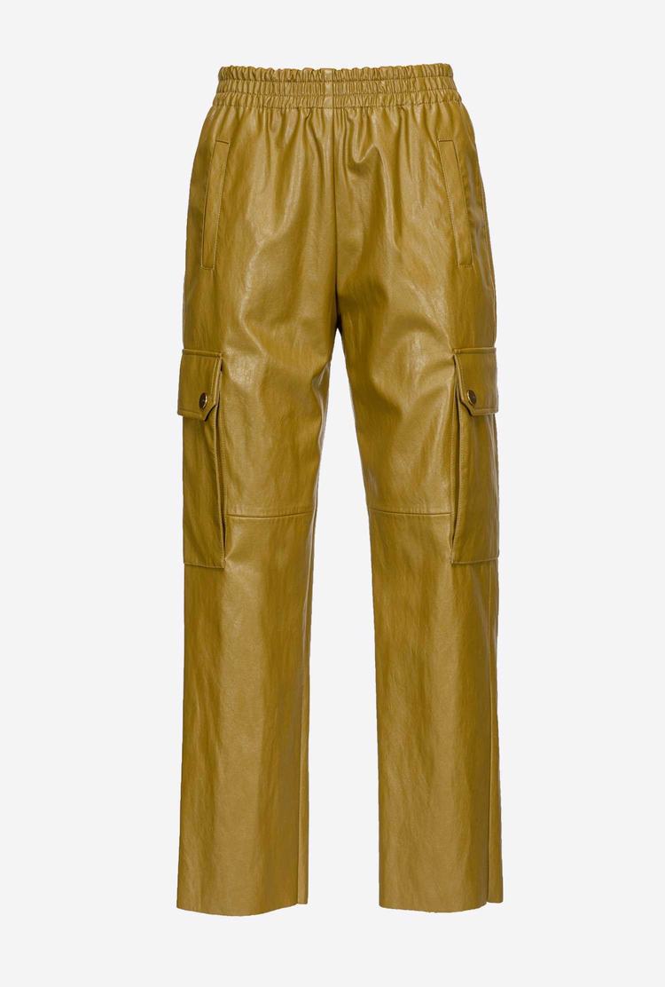 Women's Pinko Leather-look Cargo Pants Brown | Australia-29341709