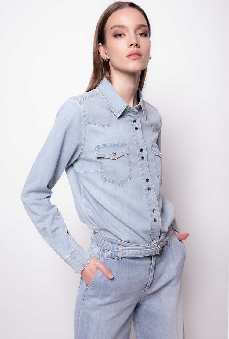 Women's Pinko Light Twill Denim Shirts Grey Blue | Australia-20469879