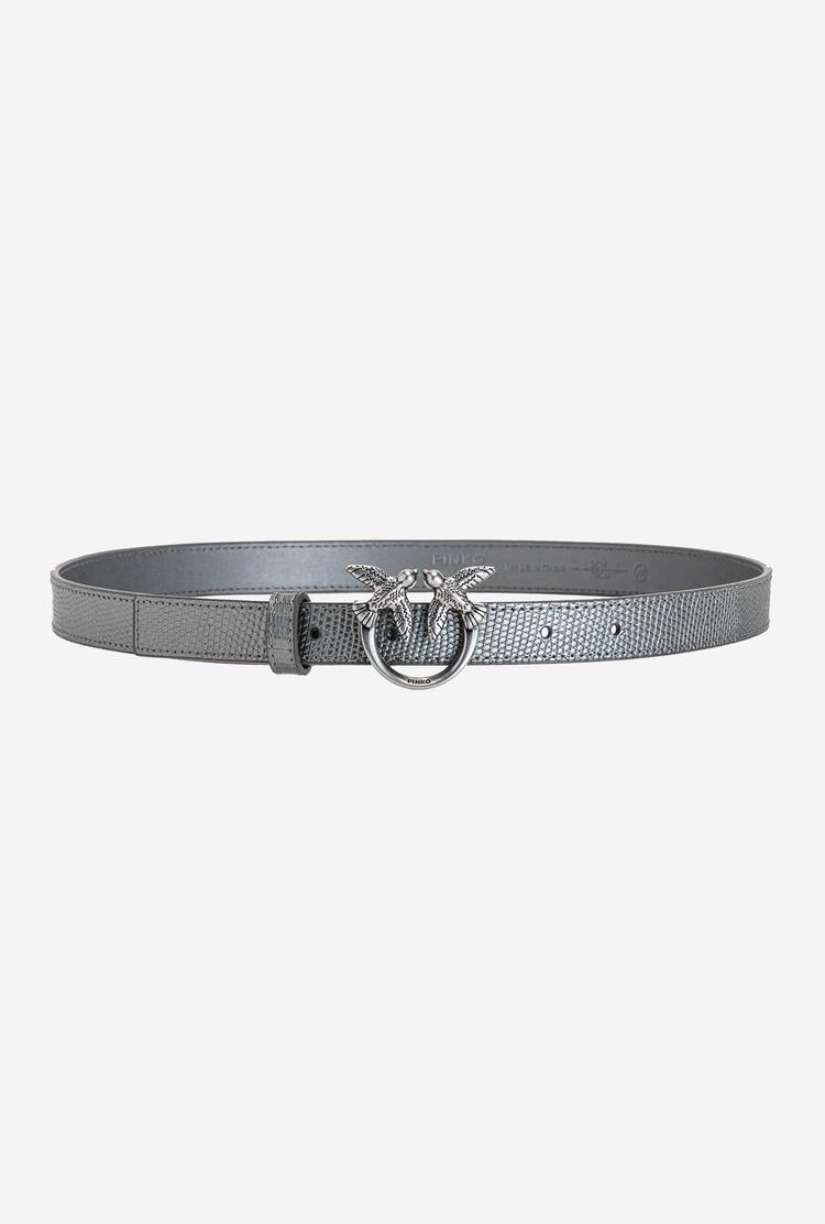 Women's Pinko Lizard Print Belts Titanium Silver | Australia-09174639