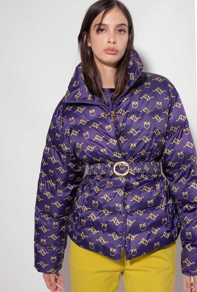 Women's Pinko Logo Print Down Jackets Purple/Green | Australia-68012499