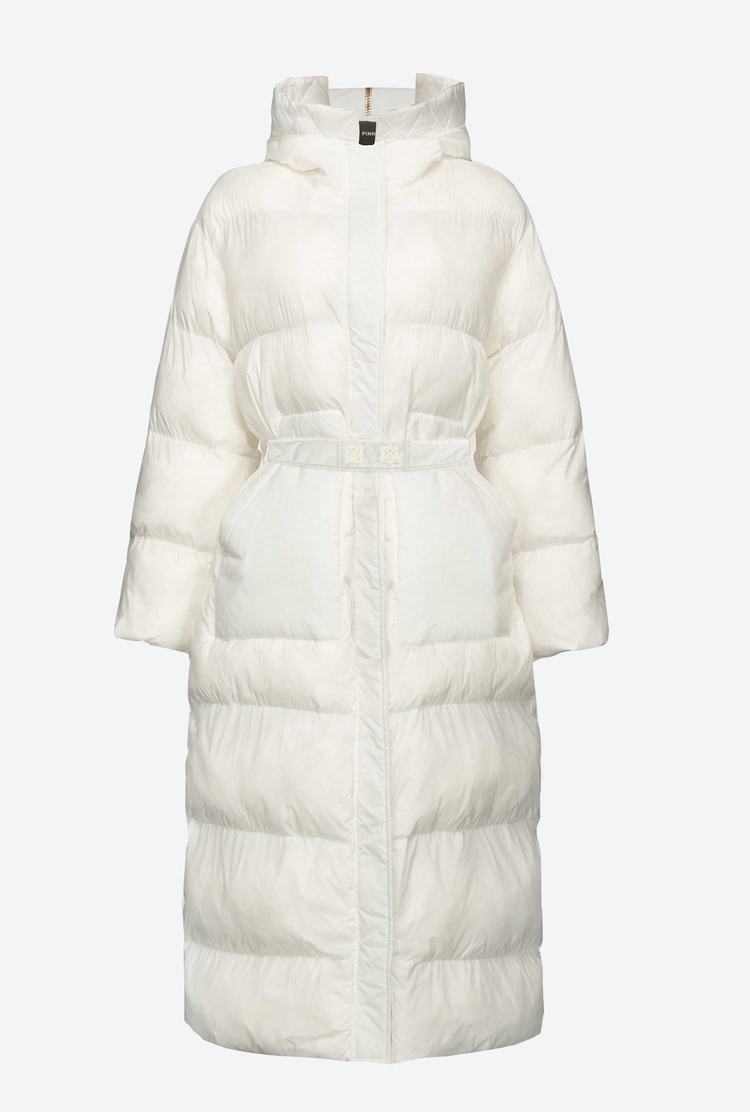 Women's Pinko Long Crystal Nylon Down Jackets White | Australia-61234579