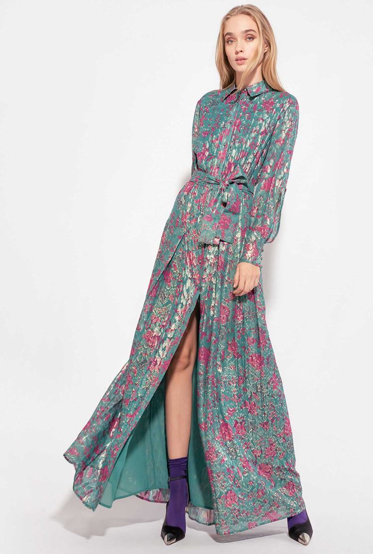 Women's Pinko Long Floral Dress Green/Pink | Australia-52168099